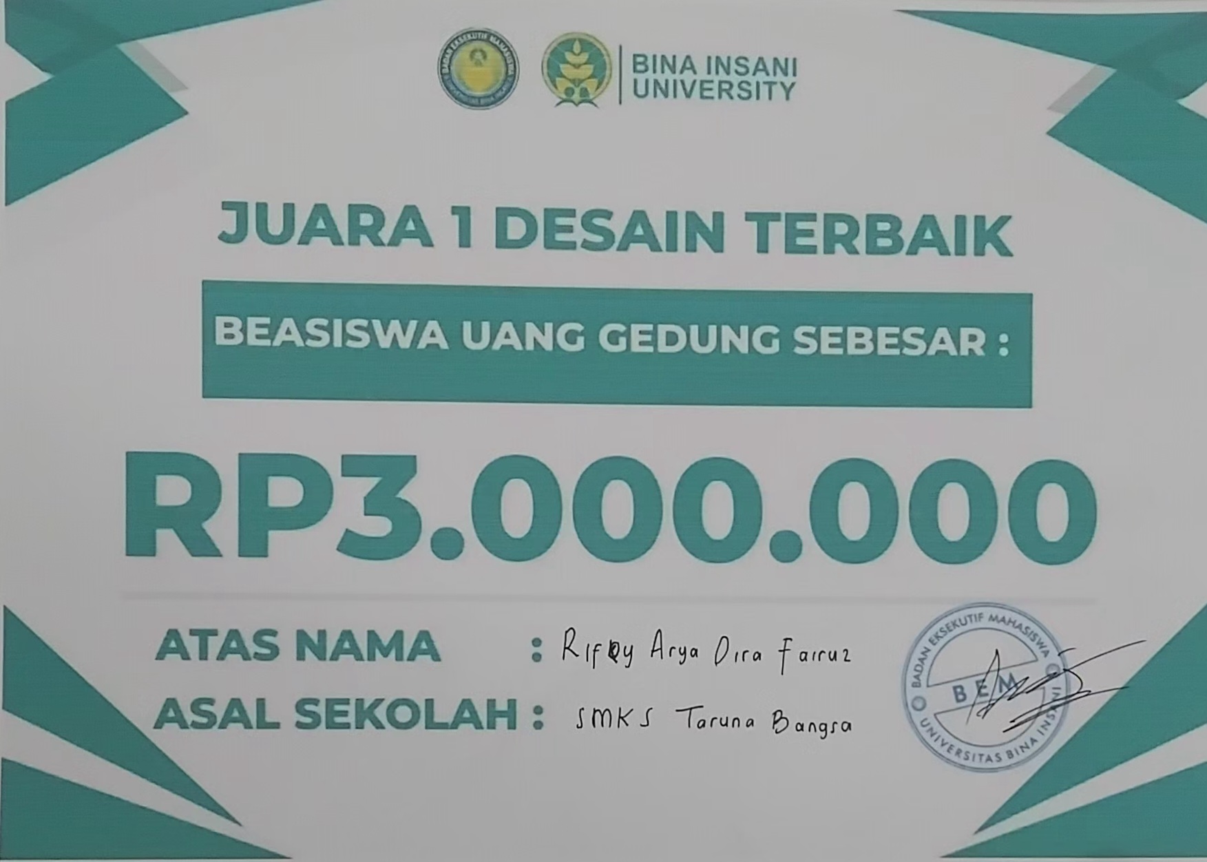 Penghargaan Juara 1 Desain